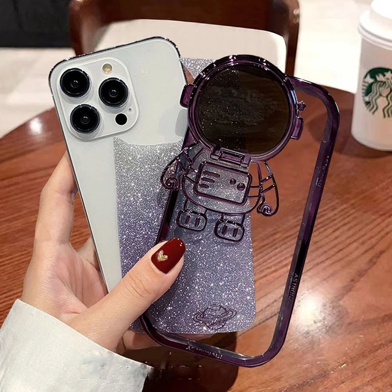Glitter Astronaut Camera Stand Phone Case - Image 4