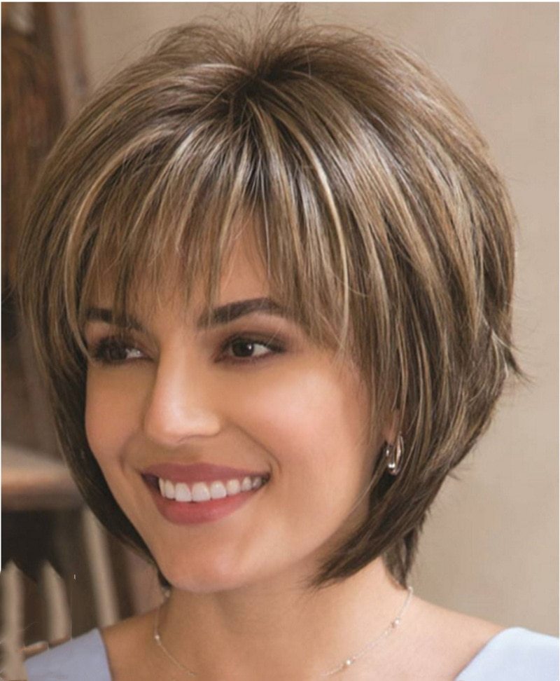 Mixed Blonde Brown Short Wigs - Image 5