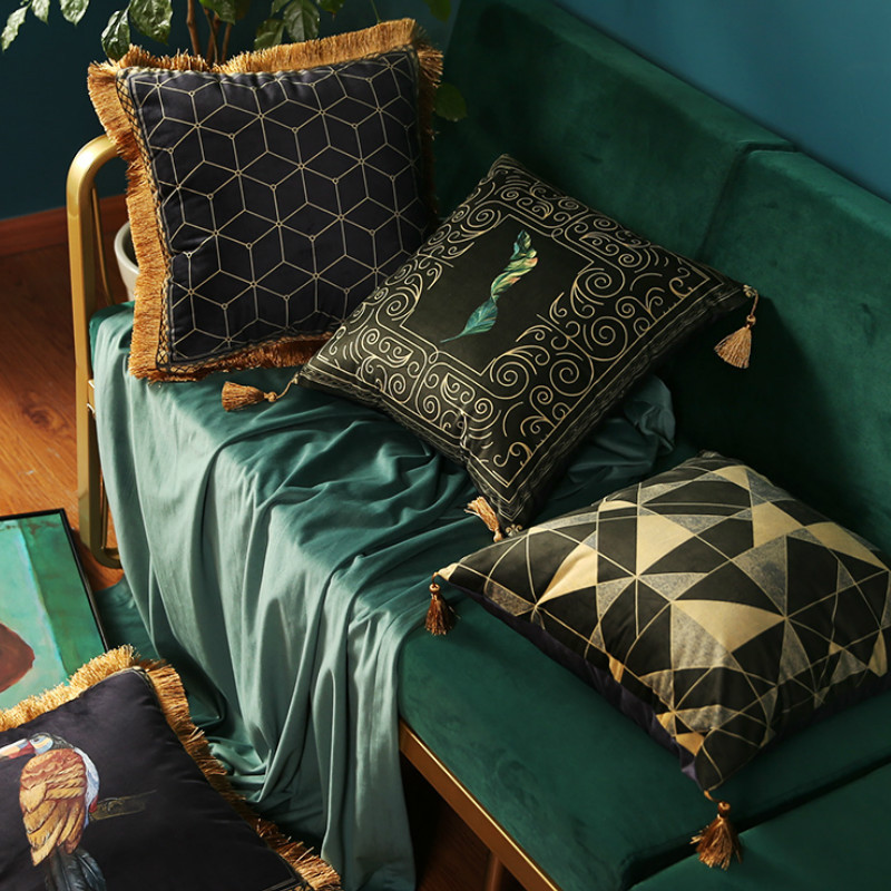 Rainforest Geometric Print Velvet Cushion Cover - Image 2