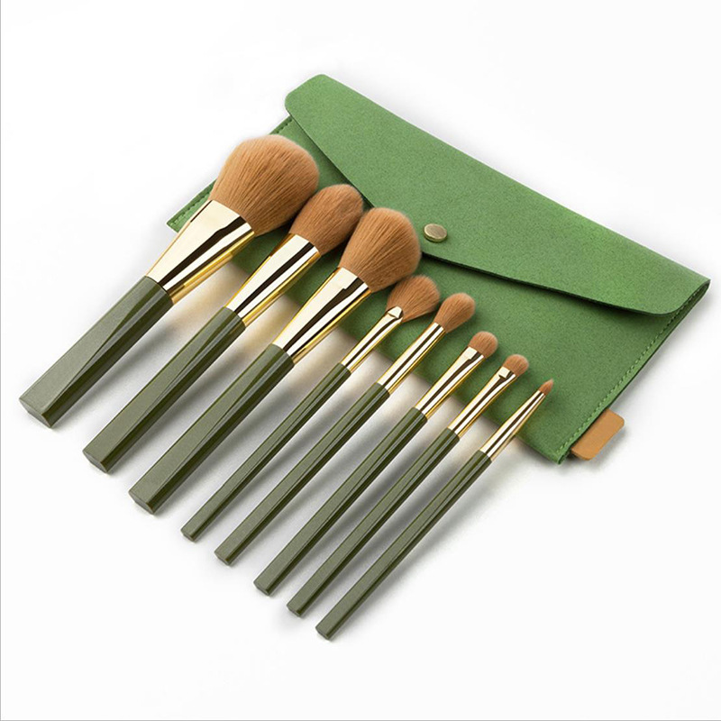 Makeup Brush Set Soft 8 Green Shimmering Brushes - Image 4