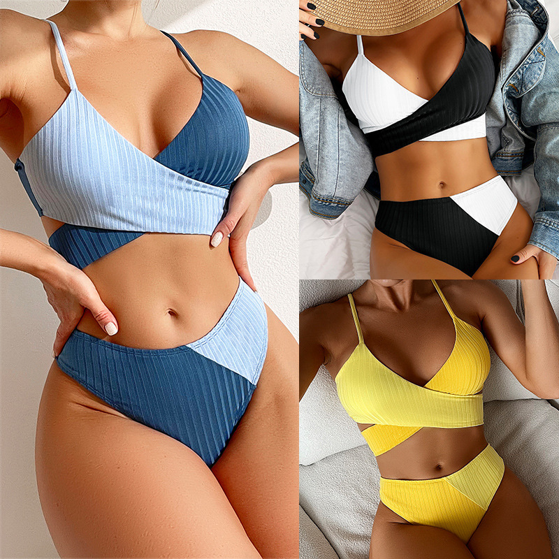Bikini Patchwork Ribbed Women's Swimsuit - Image 9