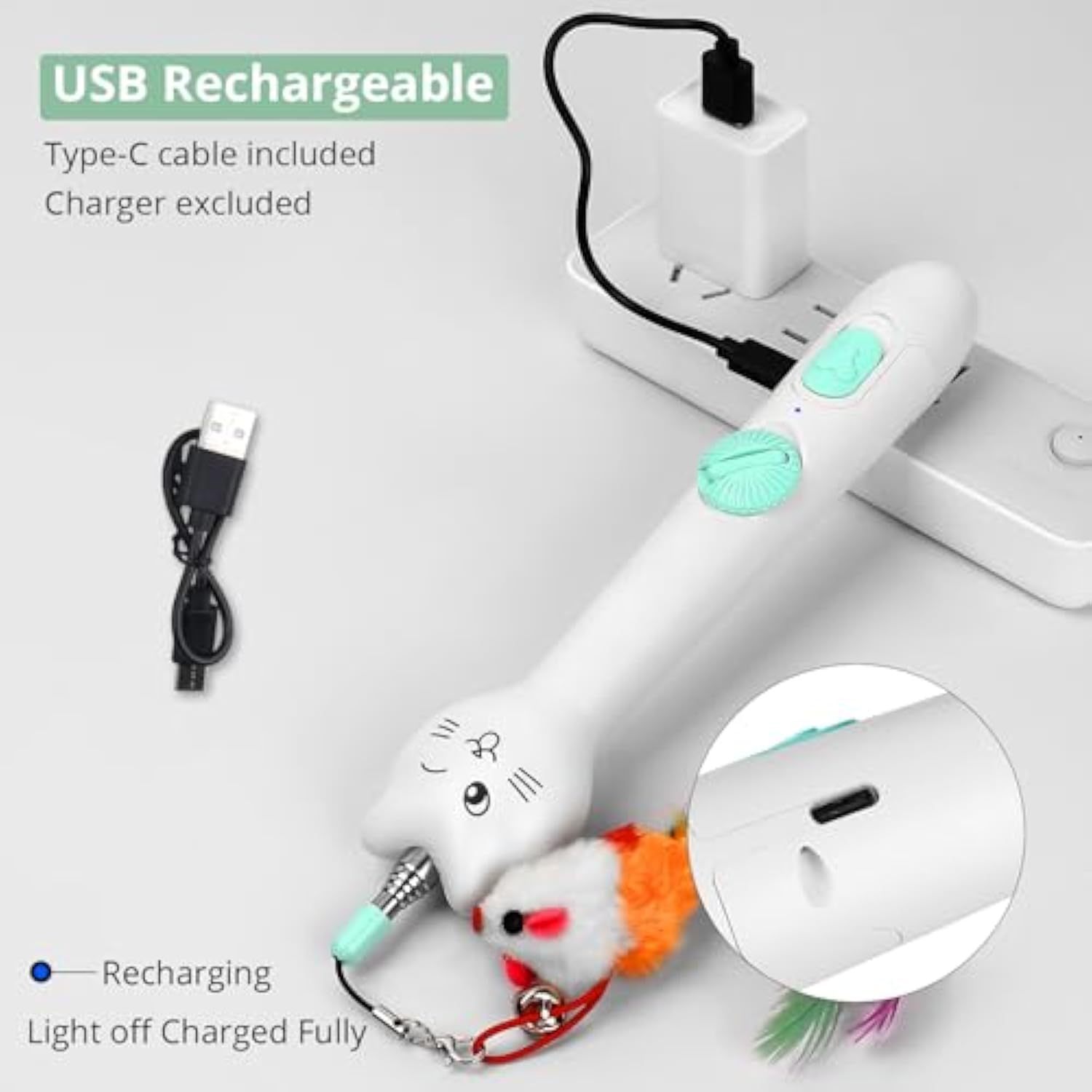 Cat Toy Interactive Rechargeable Laser Pointer Cat Wand With Feather Toy 2-in-1 Cat Toy For Indoor Cat Kitten Pet Laser Toy For Playing - Image 5