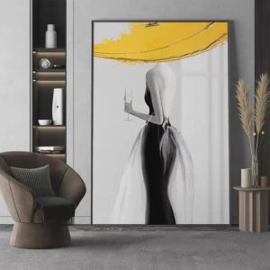 Modern Sexy Woman Yellow Hat Handmade Canvas