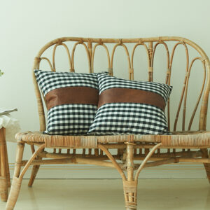 Simple Plaid Leather Splicing Pillow Cover