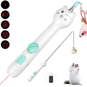 Cat Toy Interactive Rechargeable Laser Pointer Cat Wand With Feather Toy 2-in-1 Cat Toy For Indoor Cat Kitten Pet Laser Toy For Playing